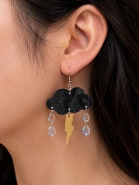 Black Cloud & Lightning Acrylic Dangle Earrings Gothic • Celestial • Stormco New